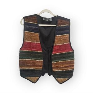 Vintage Leather Colorful Striped Vest Western Unisex Rodeo Metallic Sz M